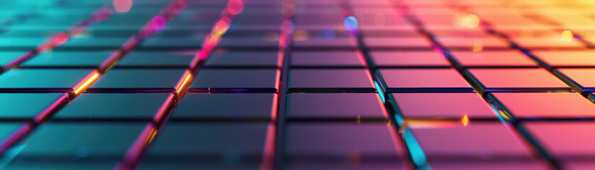 Poster - Vibrant close-up of colorful reflective tiles with a futuristic design. Ideal for technology, abstract backgrounds, and modern artistic concepts.