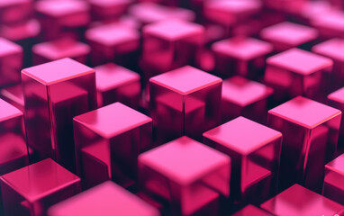 Poster - Abstract image of glossy red cubes creating a geometric pattern with a modern, futuristic feel. Perfect for backgrounds, tech designs, and digital art.