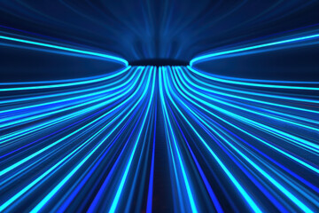 Poster - dynamic blue light trails creating a sense of speed and motion in a futuristic tunnel. perfect for t