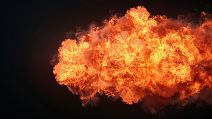 Poster - A stunning display of a large fire explosion with vibrant orange flames and billowing smoke, set against a dark background. Perfect for dramatic scenes.