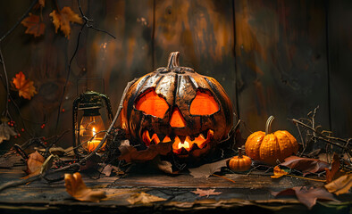 Wall Mural - Halloween pumpkin head jack lantern