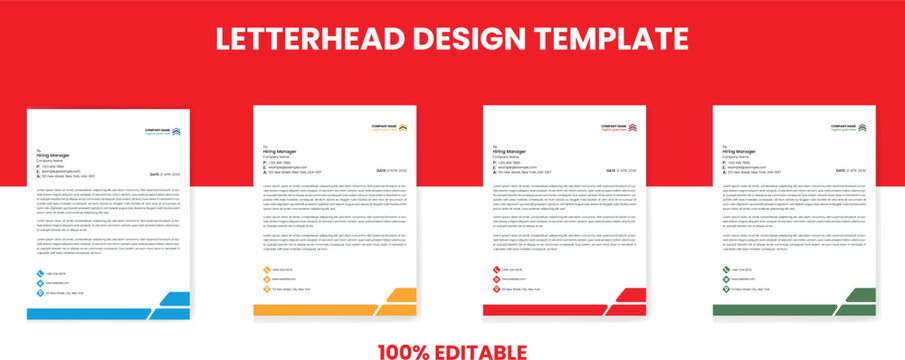 Business Letterhead design template with 4 color variations abstract corporate letterhead