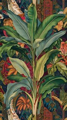 Poster - Vintage botanical illustration of tropical leaves, boho style wallpaper