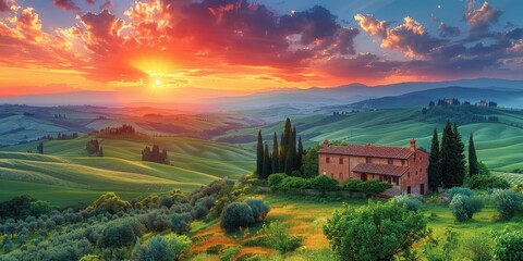 Wall Mural - Tuscan Sunrise with a View