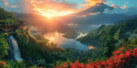 Poster - Majestic Mountain and Lake Landscape at Sunset