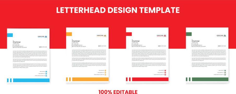 Business Letterhead design template with 4 color variations abstract corporate letterhead