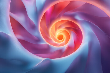 Wall Mural - Clean depiction of a 3D spiral with a smooth perforated surface in a gradient of pastel hues,