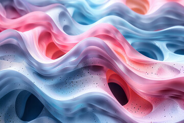 Poster - Minimalist aesthetic of a layered abstract form with pastel-colored perforations, creating a sense of depth,