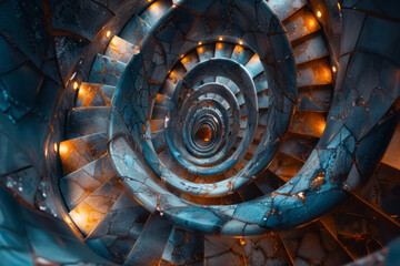 Poster - Clean and modern image of a spiraling structure made of glowing tiles, creating a mesmerizing visual effect,