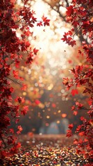Wall Mural - Beautiful romantic alley in the park with colorful trees and sunlight. Autumn natural background. orange fall leaves in park, sunny autumn natural background