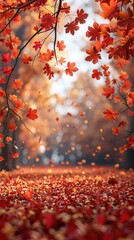 Wall Mural - Beautiful romantic alley in the park with colorful trees and sunlight. Autumn natural background. orange fall leaves in park, sunny autumn natural background