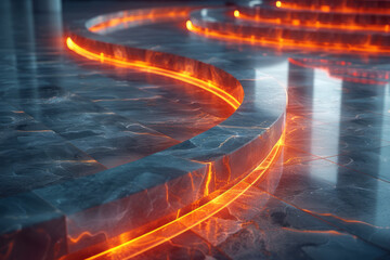 Poster - Minimalist scene of a circular arrangement of glowing tiles, radiating light in a serene environment,