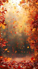 Wall Mural - Beautiful romantic alley in the park with colorful trees and sunlight. Autumn natural background. orange fall leaves in park, sunny autumn natural background