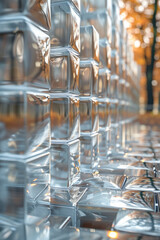 Poster - Elegant representation of an abstract installation made of floating 3D tiles with radiant surfaces,