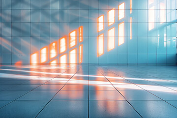Poster - Clean depiction of a glowing tile mosaic, creating a beautiful interplay of light and color in a modern environment,