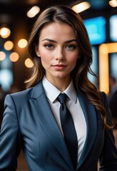 Wall Mural - A professional woman in her 30s, dressed in a tailored business suit