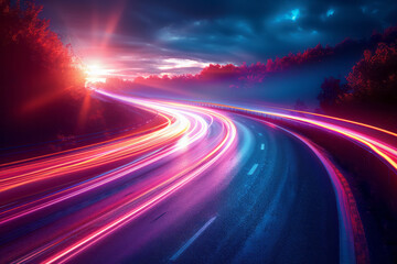 Poster - Sleek design showcasing smooth, flowing light trails that twist and turn, illuminating the darkness with vibrant colors,