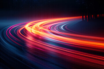 Poster - Clean and modern image of layered curved light trails, with a gradient of colors blending harmoniously against the black background,