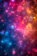 Poster - Sleek design featuring a series of interconnected light trails, creating a network of vibrant colors on a black canvas,