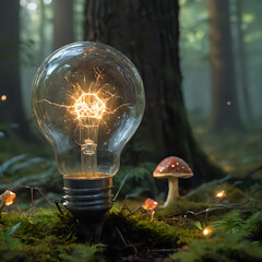 Wall Mural - a light bulb that is sitting on a moss covered ground