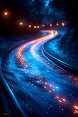 Poster - Elegant representation of light trails that form abstract waves, creating a sense of fluidity and motion in the darkness,