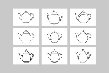 Sticker - Elegant Teapot Line Art Vector Illustration Icon Logo Sets.