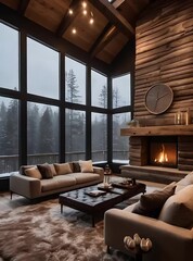 Wall Mural - modern living room with fireplace