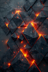 Poster - minimalist scene of dark triangular blocks illuminated by glowing red and yellow highlights, creatin
