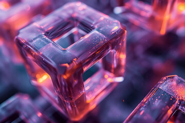 Poster - Clean depiction of interlocking geometric forms, with vibrant purple and metallic copper accents creating depth,