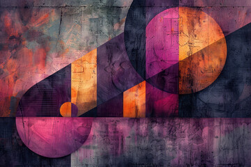 Poster - Sleek design showcasing a dynamic arrangement of triangles and circles in a harmonious blend of purple and copper tones,