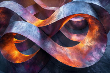 Poster - Clean and modern image of overlapping geometric shapes, where deep purple and copper tones intertwine seamlessly,