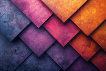 Poster - Sleek design featuring a series of geometric shapes arranged in a repeating pattern, with vivid purple and warm copper tones,