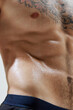 © master1305 - Cropped image of athletic male sweating body, relief, muscular strong body, torso, male model posing in black underwear isolated on white studio background. Concept of body and health care, sport
