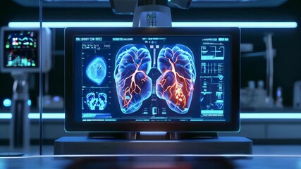 Poster - Monitoring Heart Rate. Analyzing cardiac diagnosis. Medical HUD data monitor. HUD. DNA.Heads up display. Technological interface. MRI x ray Scan, Model Animation. Healthcare.