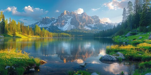 Poster - Mountain lake reflection during sunset