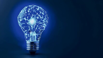 Poster - Technology concept innovation artificial intelligence brainstorming business success with bright polygonal connections on a dark blue background.
