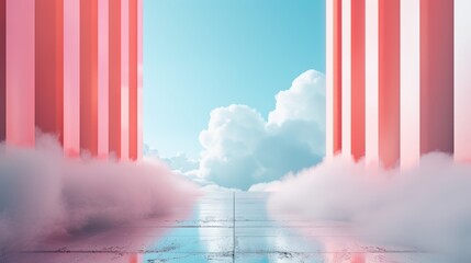 Wall Mural - Transform your photography with surreal compositions of cloud-based data centers, where digital pathways weave through misty skies.