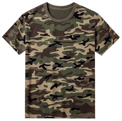 Military camouflage t-shirt, mockup t-shirt, fashion, PNG file, isolated background.