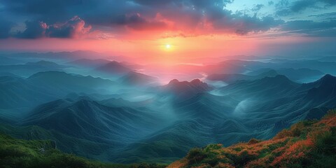 Poster - Sunrise Over Mountains