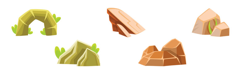 Sticker - Road Boulder and Solid Stone with Grass Vector Set