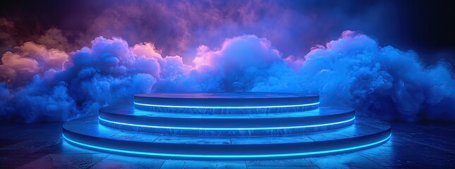 Poster - Neon Glow Platform in Clouds