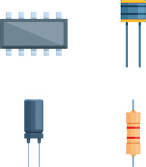 Poster - Electrical resistor icons set cartoon vector. Various resistor and capacitor. Electronic component