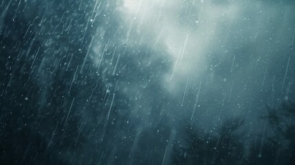 Poster - A rainy day with a lot of raindrops falling from the sky