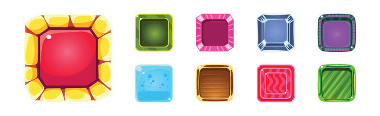 Poster - Game UI Square Buttons with Texture Vector Set