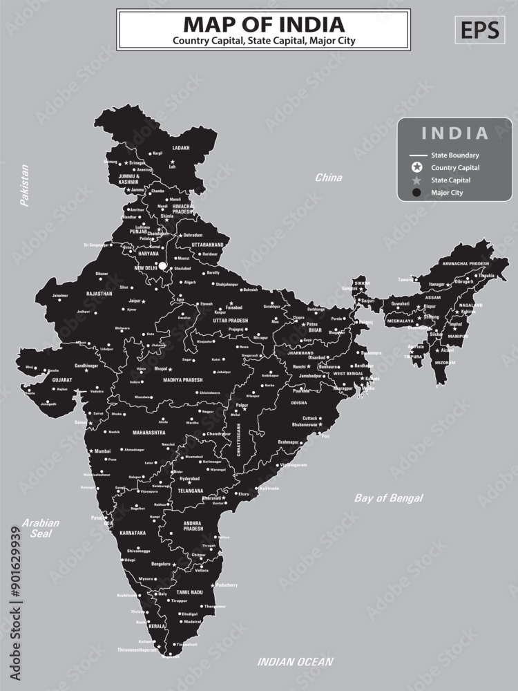 Geography politics map of countries. Map of country with capital, state ...