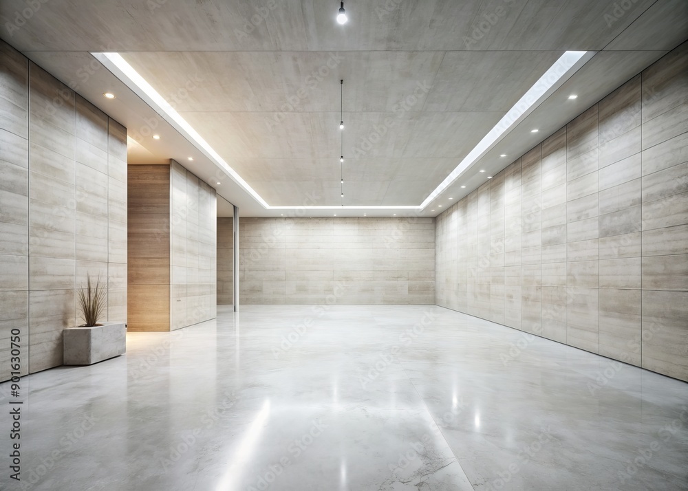 Empty modern hall with light grey walls, minimalist concrete room ...