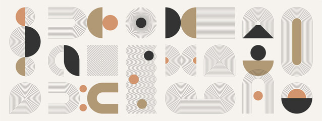 Wall Mural - hand drawn abstract minimal element mid century vector set. aesthetic contemporary stripe line art, 