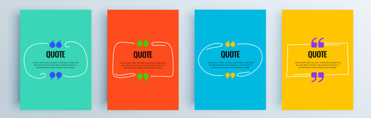 Fototapete - Quote frames blank templates set. Text in brackets, citation empty speech bubbles, quote bubbles. Textbox isolated on color background. Vector illustration.
