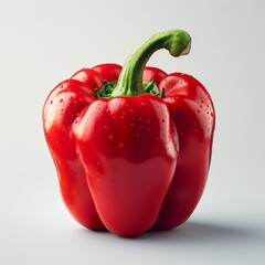 Sticker - Single Red Bell Pepper With Water Droplets on White Background