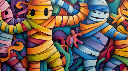 Wall Mural - Colorful mummies dancing energically